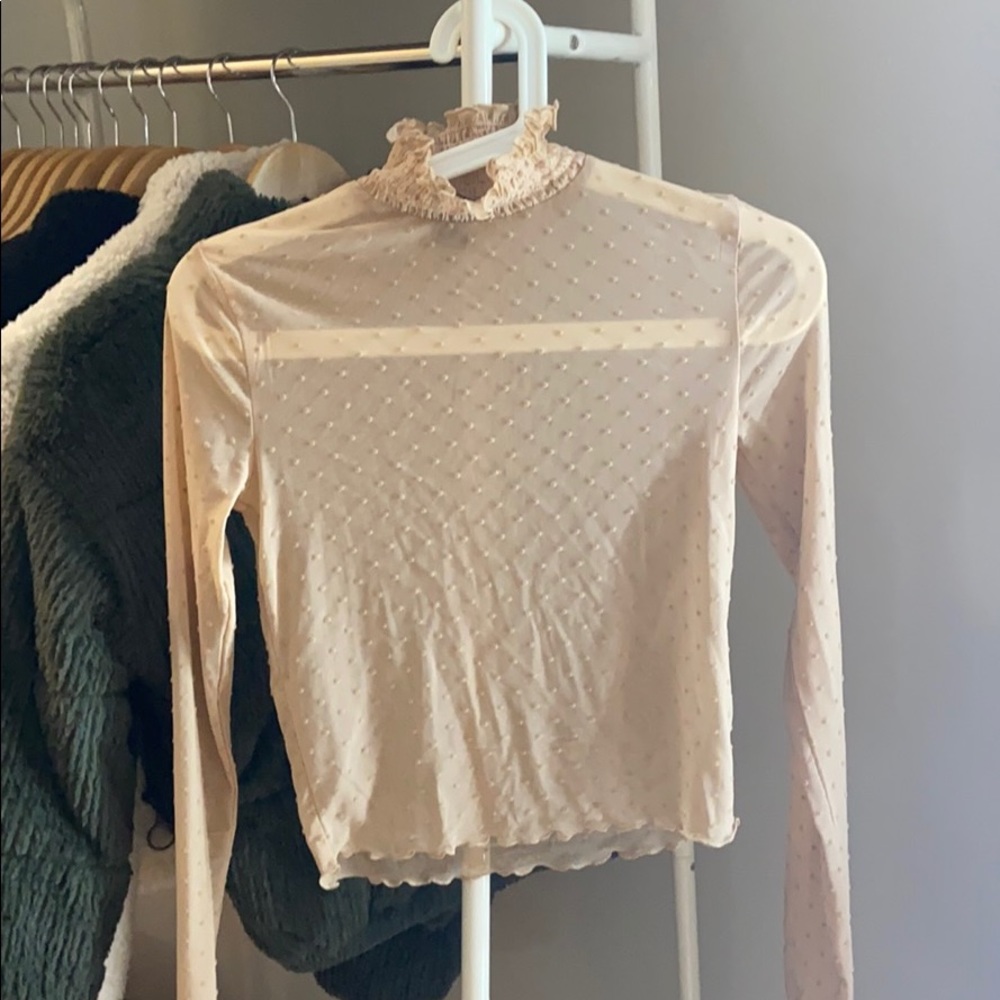 F21 cream crop top turtle neck with polka dots